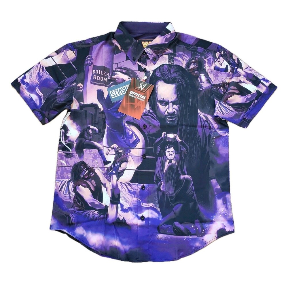 RSVLTS X WWE Boiler Room Brawl Sz Medium Mens KUNUFLEX Button Down Shirt NWT WWF